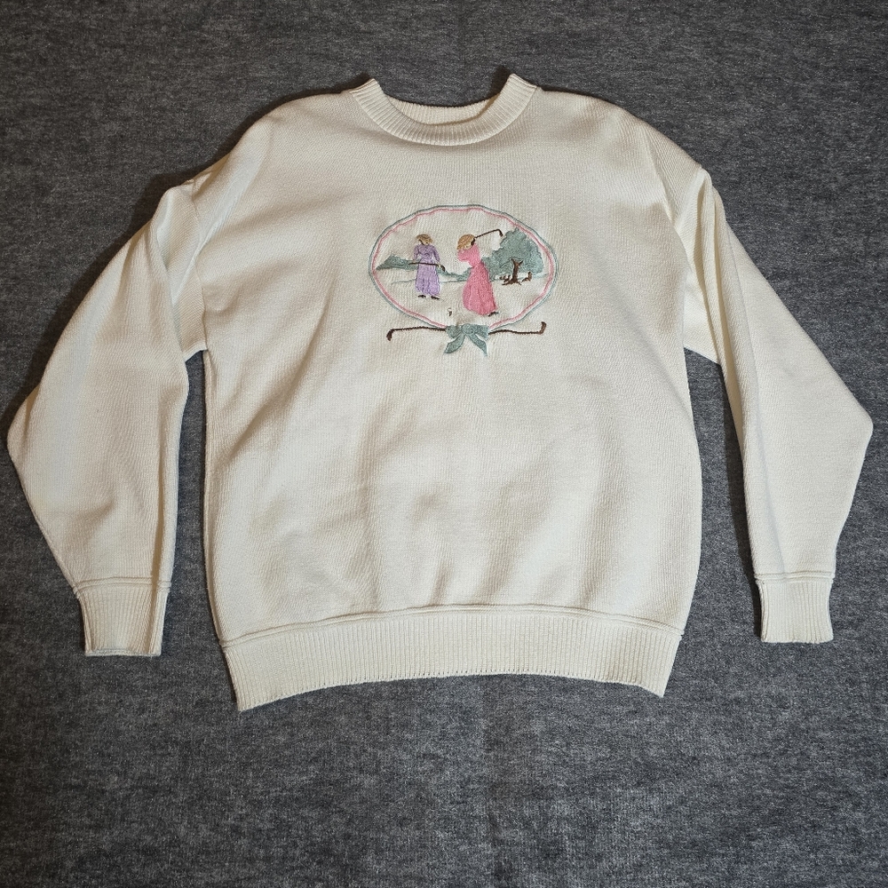 Vintage Arnold Palmer Sweater Ivory Umbrella Logo 23x27